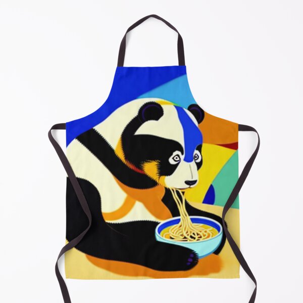 Item preview, Panda eating a bowl of spaghetti on a blue and yellow background designed and sold by Meena-tta.