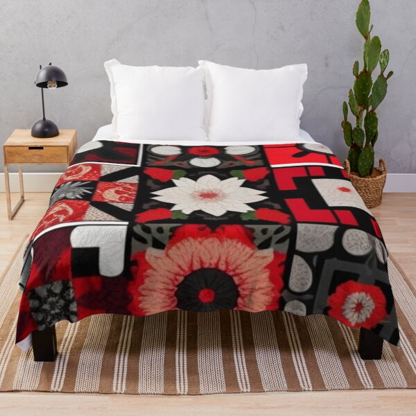 Item preview, Red black white Patchwork quilt designed and sold by Roxburylane.