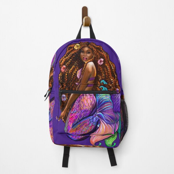 Item preview, Women’s cute African American mermaid with flowing braids , natural Afro hair brown skin mermaids  designed and sold by Artonmytee.