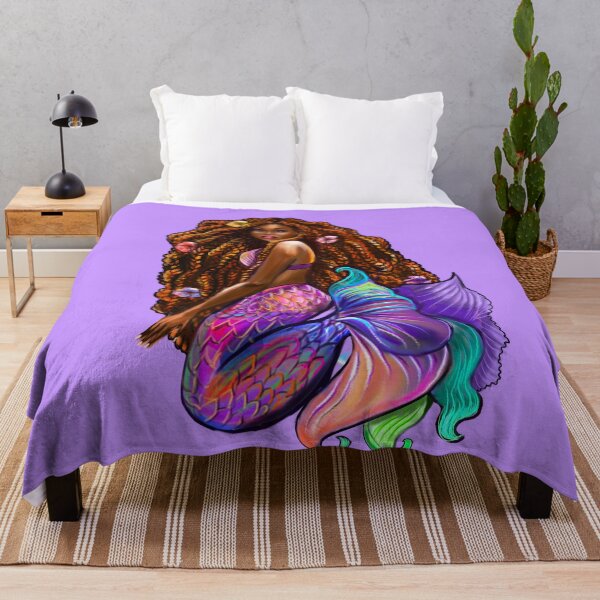 Item preview, Women’s cute African American mermaid with flowing braids , natural Afro hair brown skin mermaids designed and sold by Artonmytee.