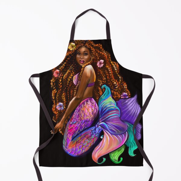 Item preview, Women’s cute African American mermaid with flowing braids , natural Afro hair brown skin mermaids designed and sold by Artonmytee.