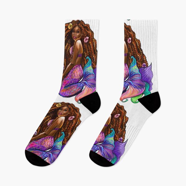 Item preview, Women’s cute African American mermaid with flowing braids , natural Afro hair brown skin mermaids  designed and sold by Artonmytee.