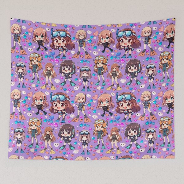 Item preview, Cute Scuba Diver Girls Anime Pattern (Periwinkle Purple) designed and sold by andydavistech.