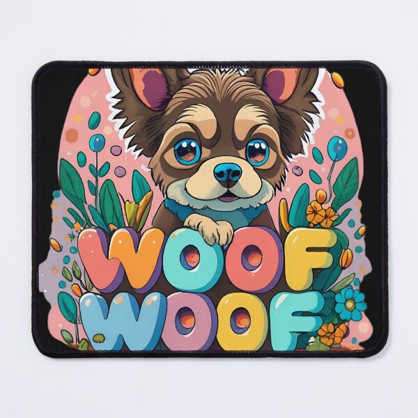Item preview, A cute dog/puppy sticker in the style of colored cartoon saying "woof woof" designed and sold by AI-Only Creations.