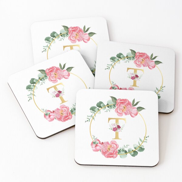 Item preview, Letter T Monogram Floral Golden Flowers Frame designed and sold by ArtCornerStudio.