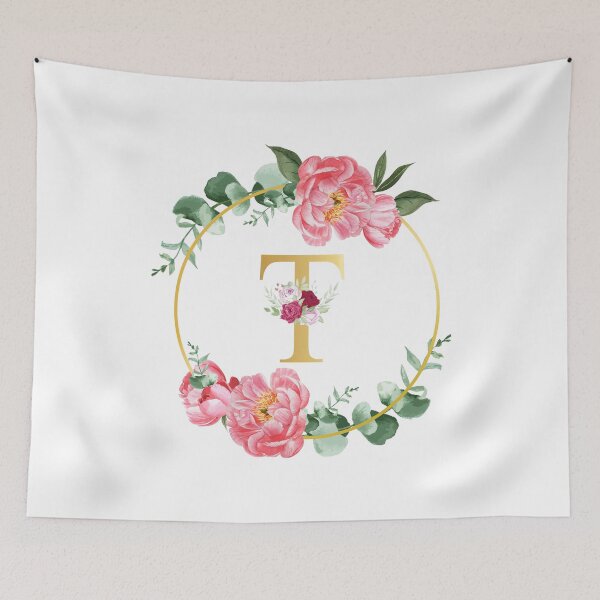 Item preview, Letter T Monogram Floral Golden Flowers Frame designed and sold by ArtCornerStudio.