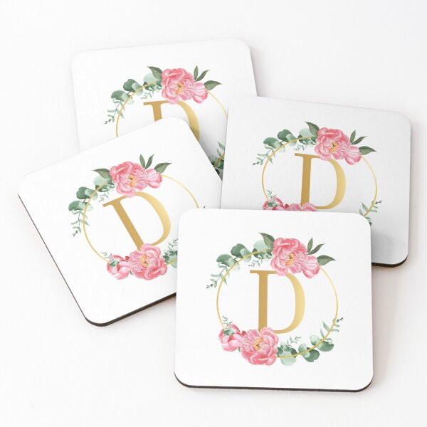 Item preview, Letter D Monogram Floral Golden Flowers Frame designed and sold by ArtCornerStudio.