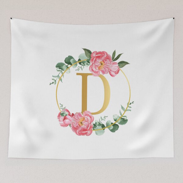 Item preview, Letter D Monogram Floral Golden Flowers Frame designed and sold by ArtCornerStudio.