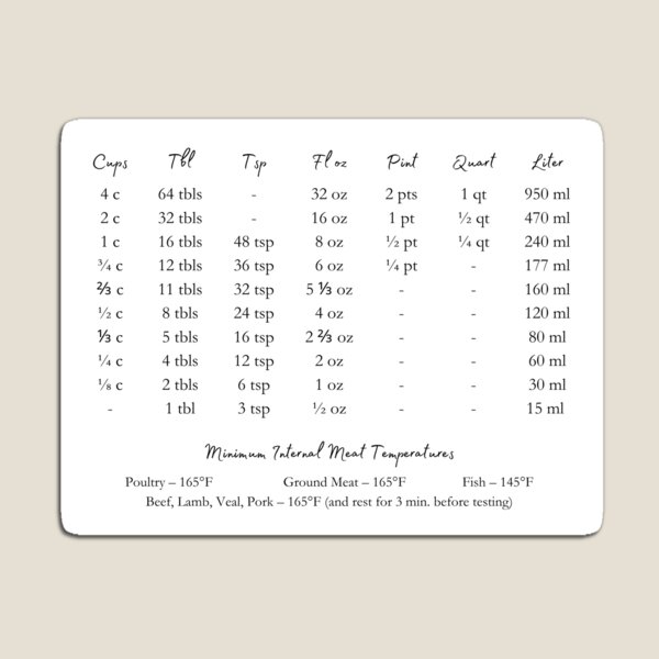 Kitchen Conversion Chart Magnet - Liquid & Weight Cooking Conversion Cheat  Sheet - Imperial & Metric to Standard Magnetic Baking Measurement Guide 