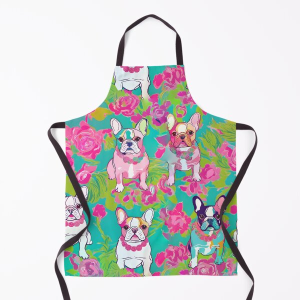 Aperçu de l'œuvre Motif preppy de bouledogues français et de roses créée et vendue par SophieClimaArt.