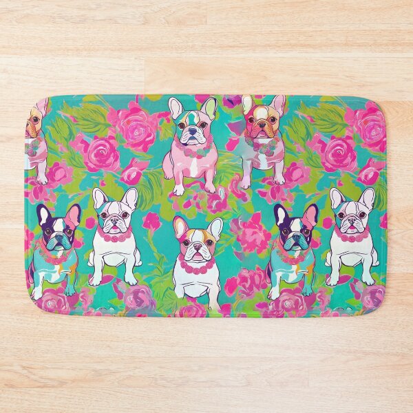 Item preview, Patrón preppy de bulldogs franceses y rosas designed and sold by SophieClimaArt.