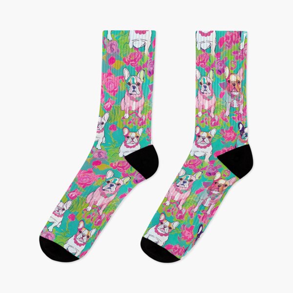 Item preview, French bulldogs and roses preppy pattern designed and sold by SophieClimaArt.