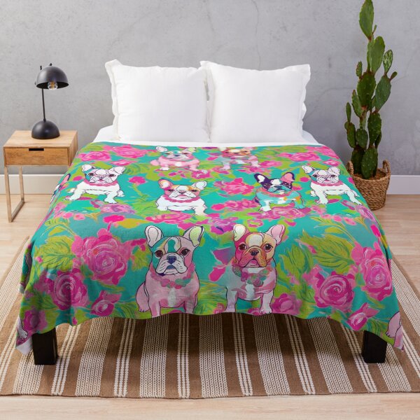 Item preview, French bulldogs and roses preppy pattern designed and sold by SophieClimaArt.