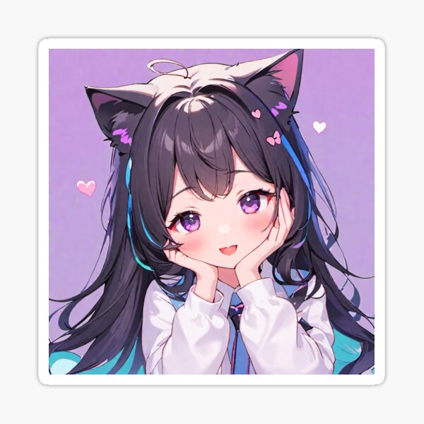 UwU Anime Cat Girl, Purple Hair Cute Sticker for Sale by