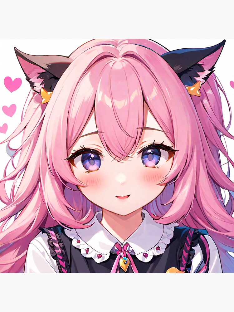 UwU Anime Cat Girl, Purple Hair Cute | Sticker