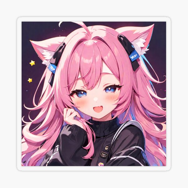 UwU Anime Cat Girl, Purple Hair Cute | Sticker