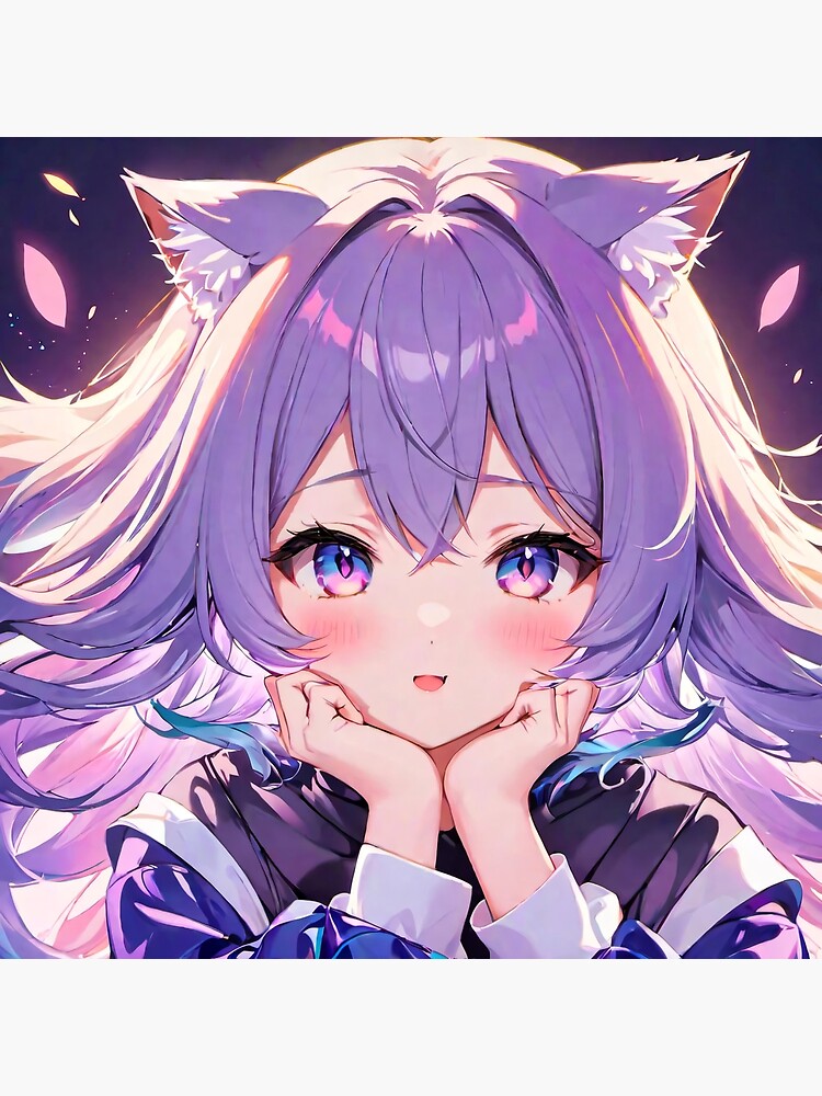 UwU Anime Cat Girl, Purple Hair Cute | Sticker