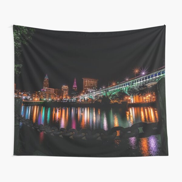 Cleveland Night Skyline Tapestry