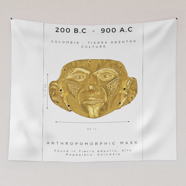 Item preview, Prehispanic Treasure Poster - Anthropomorphic Gold Mask - (200 BC - 900 AD) - Archaeological Discovery designed and sold by Carola-art.