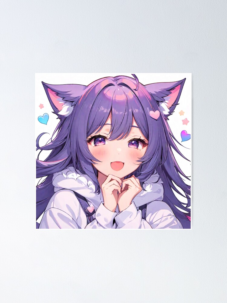 UwU Anime Cat Girl, Gray Hair Cute | Poster