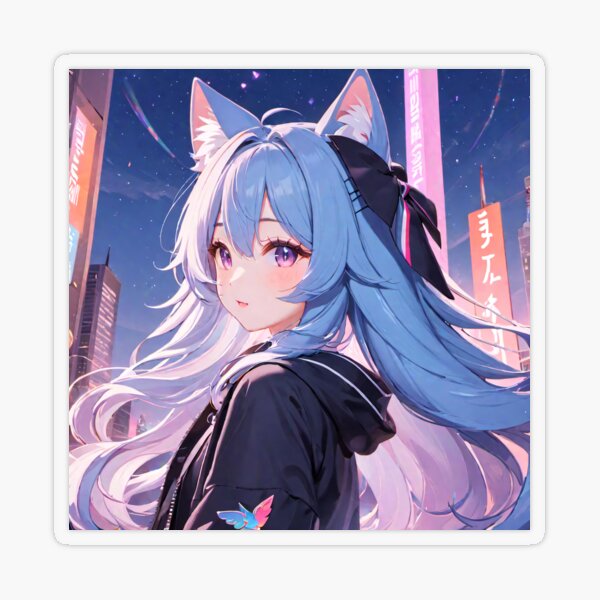 UwU Anime Cat Girl, Purple Hair Cute | Sticker