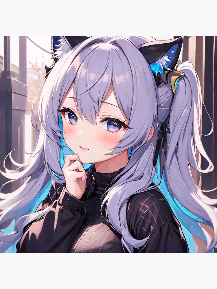 n: Wolf cute anime girl with white hair, white eyes, big ears