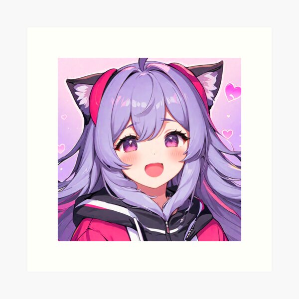 UwU Anime Cat Girl, Purple Hair Cute | Sticker