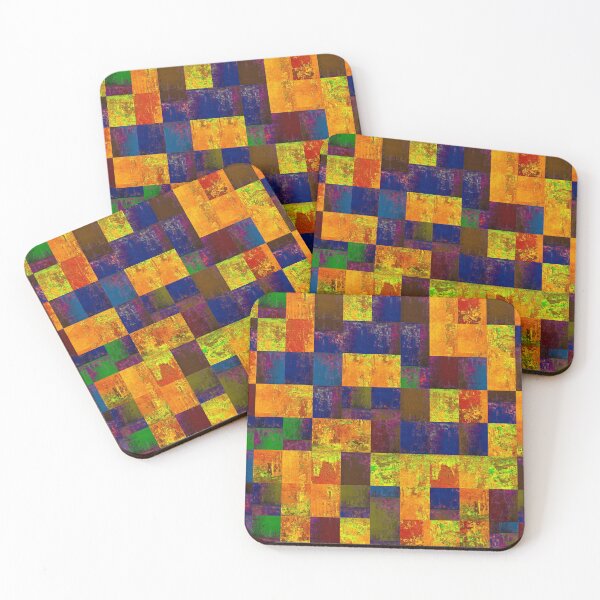 Item preview, Bright textured acrylic orange green blue khaki patchwork designed and sold by ArtistSunny.