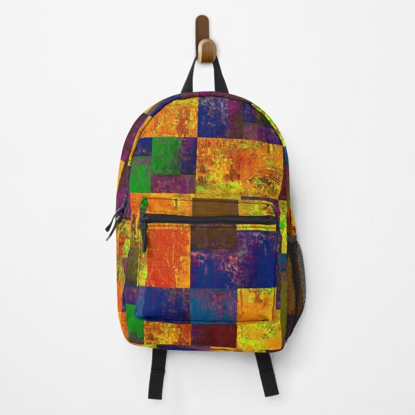Item preview, Bright textured acrylic orange green blue khaki patchwork designed and sold by ArtistSunny.