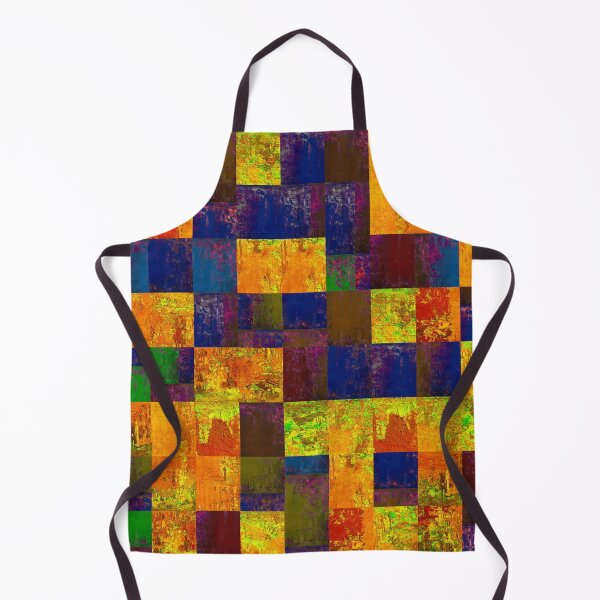 Item preview, Bright textured acrylic orange green blue khaki patchwork designed and sold by ArtistSunny.