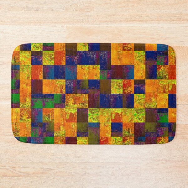 Item preview, Bright textured acrylic orange green blue khaki patchwork designed and sold by ArtistSunny.