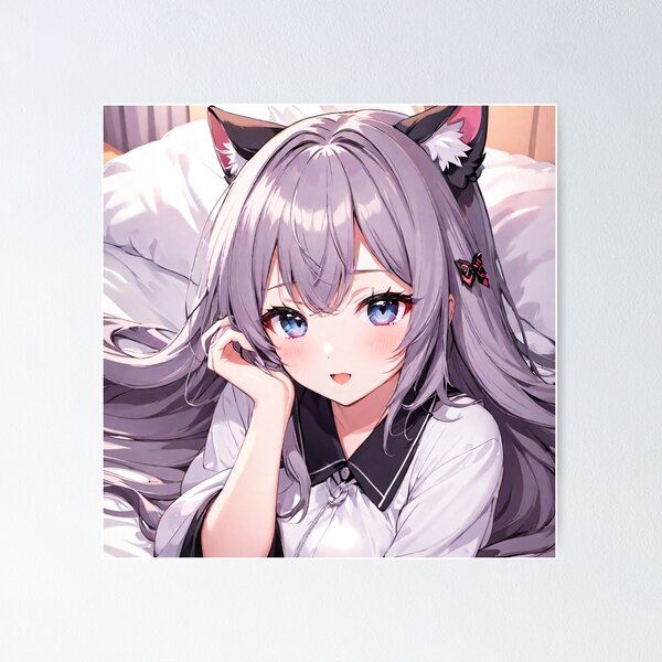 UwU Anime Cat Girl, Purple Hair Cute Poster for Sale by