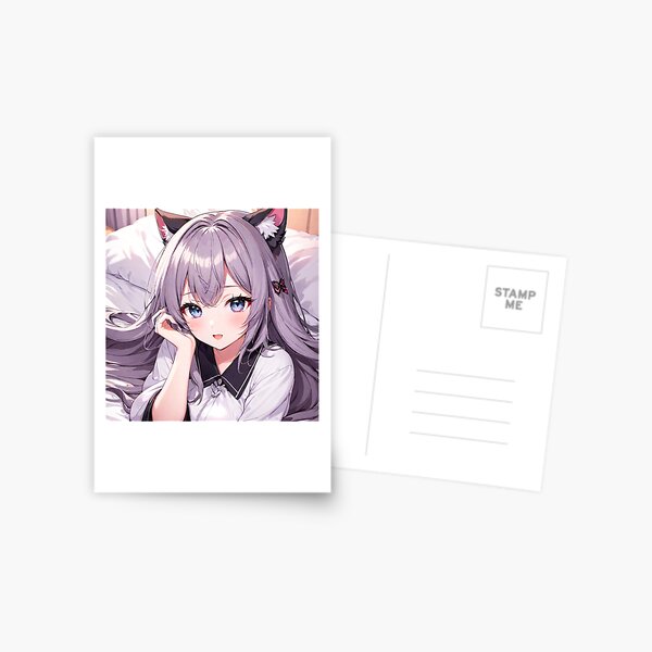 UwU Anime Cat Girl, Gray Hair Cute | Poster