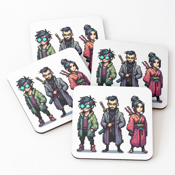 Item preview, Pixel Character Avatars – Hacker with Goggles, Rogue Android, and Street Samurai designed and sold by PixelPunkster.