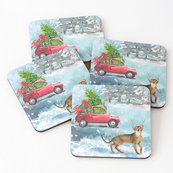 Item preview, Watercolour Abyssinian Cat with Antlers, Car and Christmas Tree  designed and sold by HugsAndPrints.