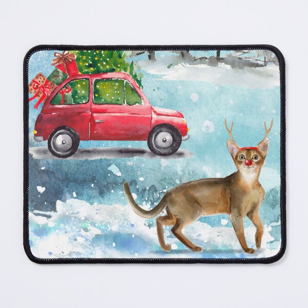 Item preview, Watercolour Abyssinian Cat with Antlers, Car and Christmas Tree designed and sold by HugsAndPrints.