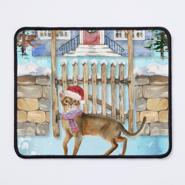 Item preview, Watercolour Abyssinian Cat with Santa Hat and Scarf Christmas designed and sold by HugsAndPrints.