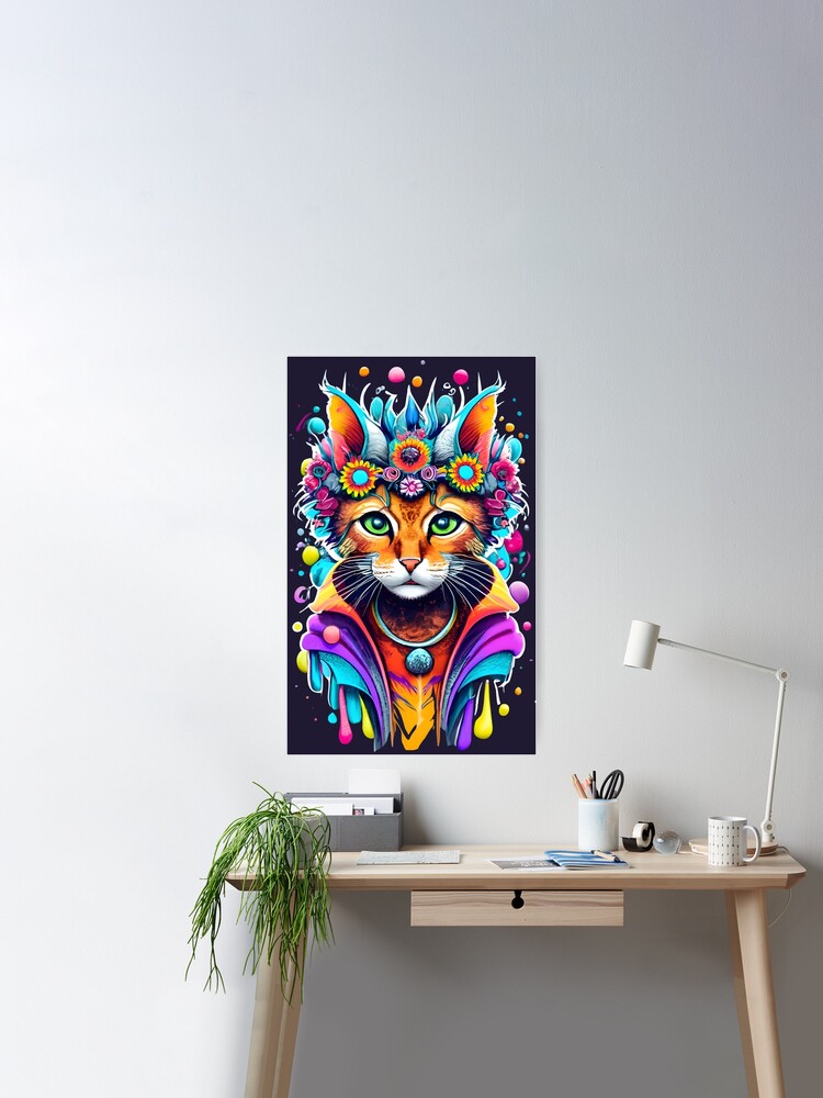 Colorful Cat with Flower Crown Poster for Sale by Soul-Dimension