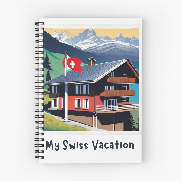 Item preview, "Swiss Chalet with Mountain Views and Swiss Flag: Your Alpine Retreat" 1 of 3 designed and sold by Sunflower5576.