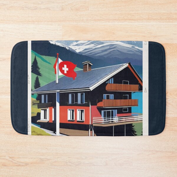Item preview, "Swiss Chalet with Mountain Views and Swiss Flag: Your Alpine Retreat" 1 of 3 designed and sold by Sunflower5576.