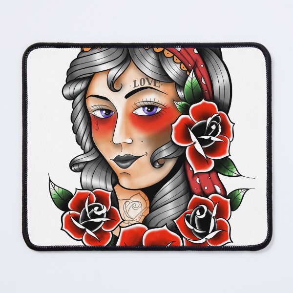 Item preview, Traditional Tattooed Woman with Roses in White designed and sold by Hellagreat.