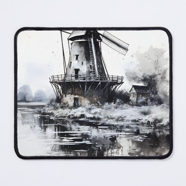 Item preview, Watercolor windmill with reflection designed and sold by inkArtistryfine.