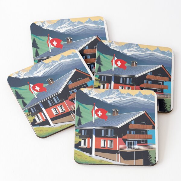 Item preview, "Swiss Chalet with Mountain Views and Swiss Flag: Your Alpine Retreat" 1 of 3 designed and sold by Sunflower5576.