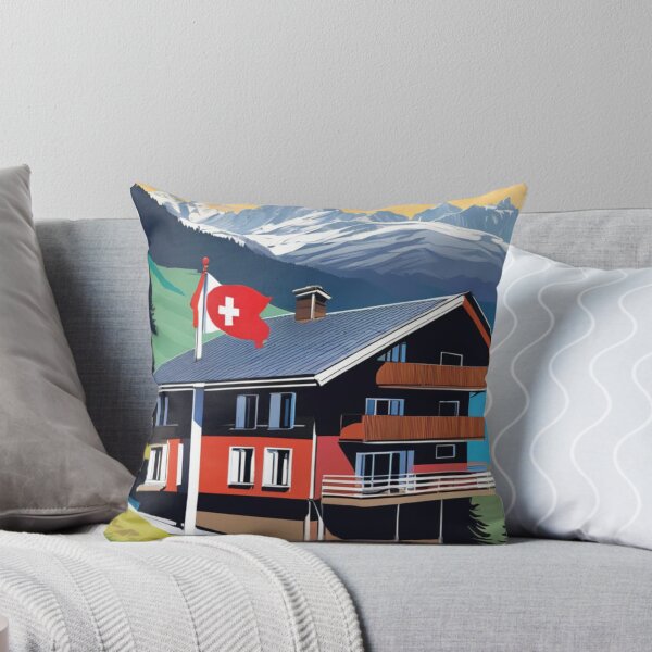 Item preview, "Swiss Chalet with Mountain Views and Swiss Flag: Your Alpine Retreat" 1 of 3 designed and sold by Sunflower5576.