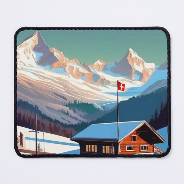 Item preview, "Swiss Chalet with Mountain Views and Swiss Flag: Your Alpine Retreat" 2 of 3 designed and sold by Sunflower5576.