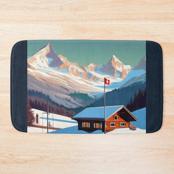 Item preview, "Swiss Chalet with Mountain Views and Swiss Flag: Your Alpine Retreat" 2 of 3 designed and sold by Sunflower5576.