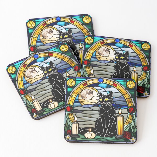 Artikelvorschau, Buntglas Thackery Binx Hocus Pocus, Away Beast, Black Cat Halloween Print Illustration entworfen und verkauft von hambydesign.