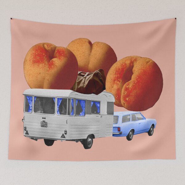 Item preview, Colorful Collage Art Print - 'Georgia On My Mind Solo in Pink': Giant Peaches and Adventure on Wheels designed and sold by GollyWillikers.