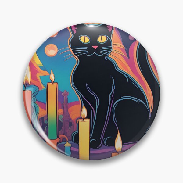 Item preview, Psychedelic Thackery Binx Hocus Pocus, Black Cat Halloween Print Illustration Drawing designed and sold by hambydesign.