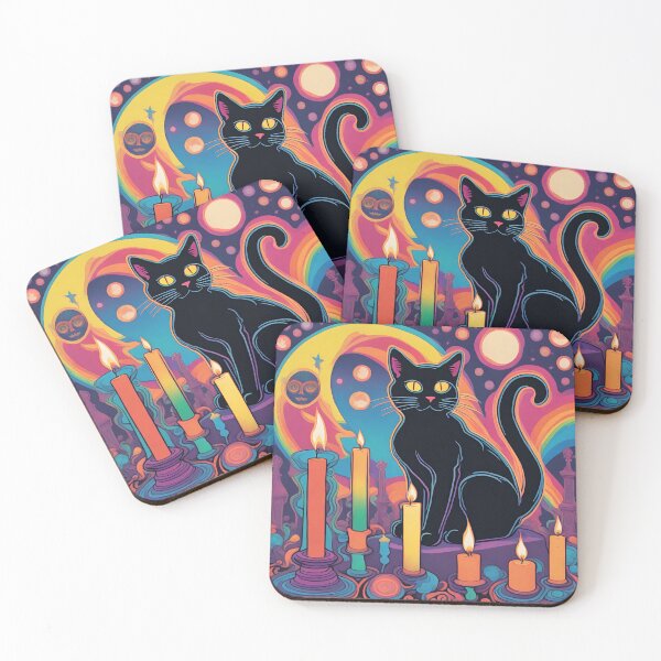 Item preview, Psychedelic Thackery Binx Hocus Pocus, Black Cat Halloween Print Illustration Drawing designed and sold by hambydesign.